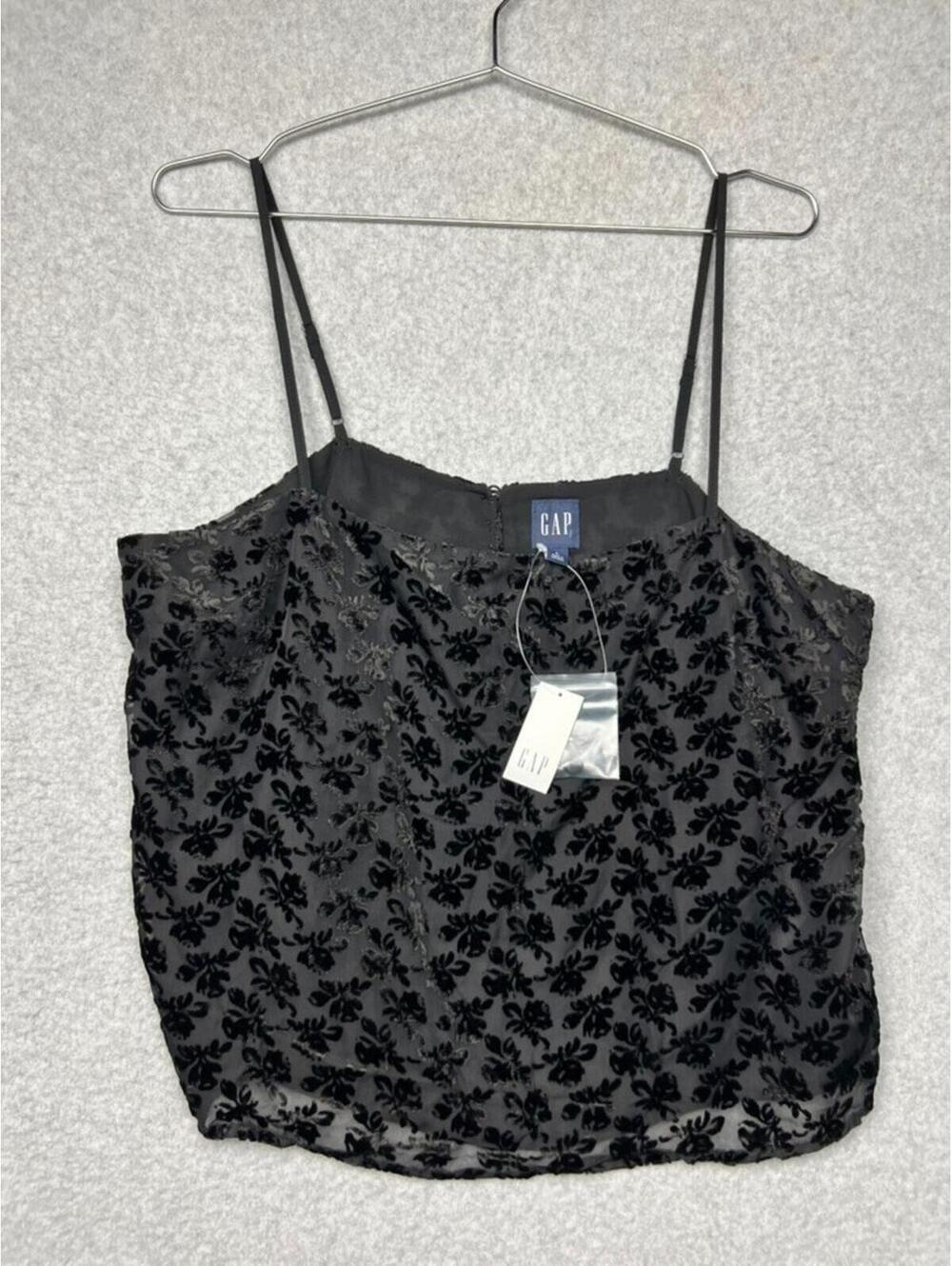 GAP Burnout Velvet Cropped Cami Top L Black Floral Sheer Y2K Whimsical Fairy